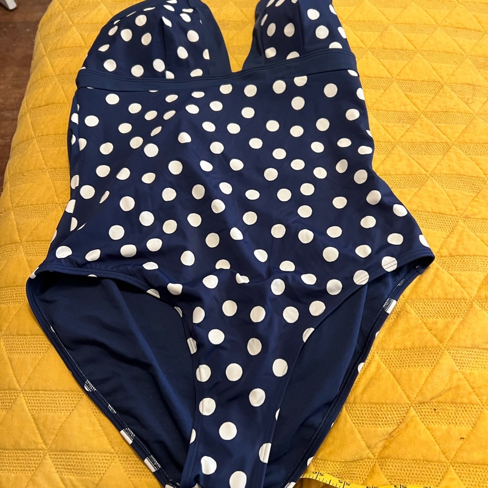 Boden Blue and White Polka Dot One Piece Swimsuit - Long